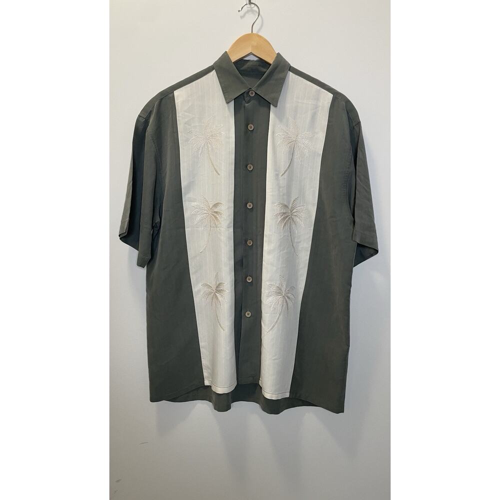 Bamboo Cay Hawaiian Bowling Embroidered Short Sleeve Button Up Shirt Green M - Picture 1 of 12